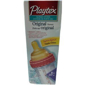 Playtex Original Nurser Baby Bottle 8oz Natural Latch Nipple 5 Drop-Ins Liners